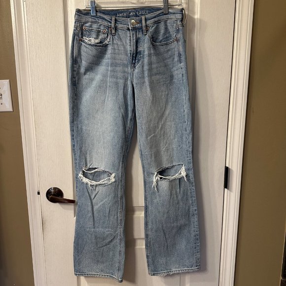 American Eagle | 90s Bootcut Light Wash Distressed Denim Jean Womens 6 30 x 31.5 - Picture 5 of 13